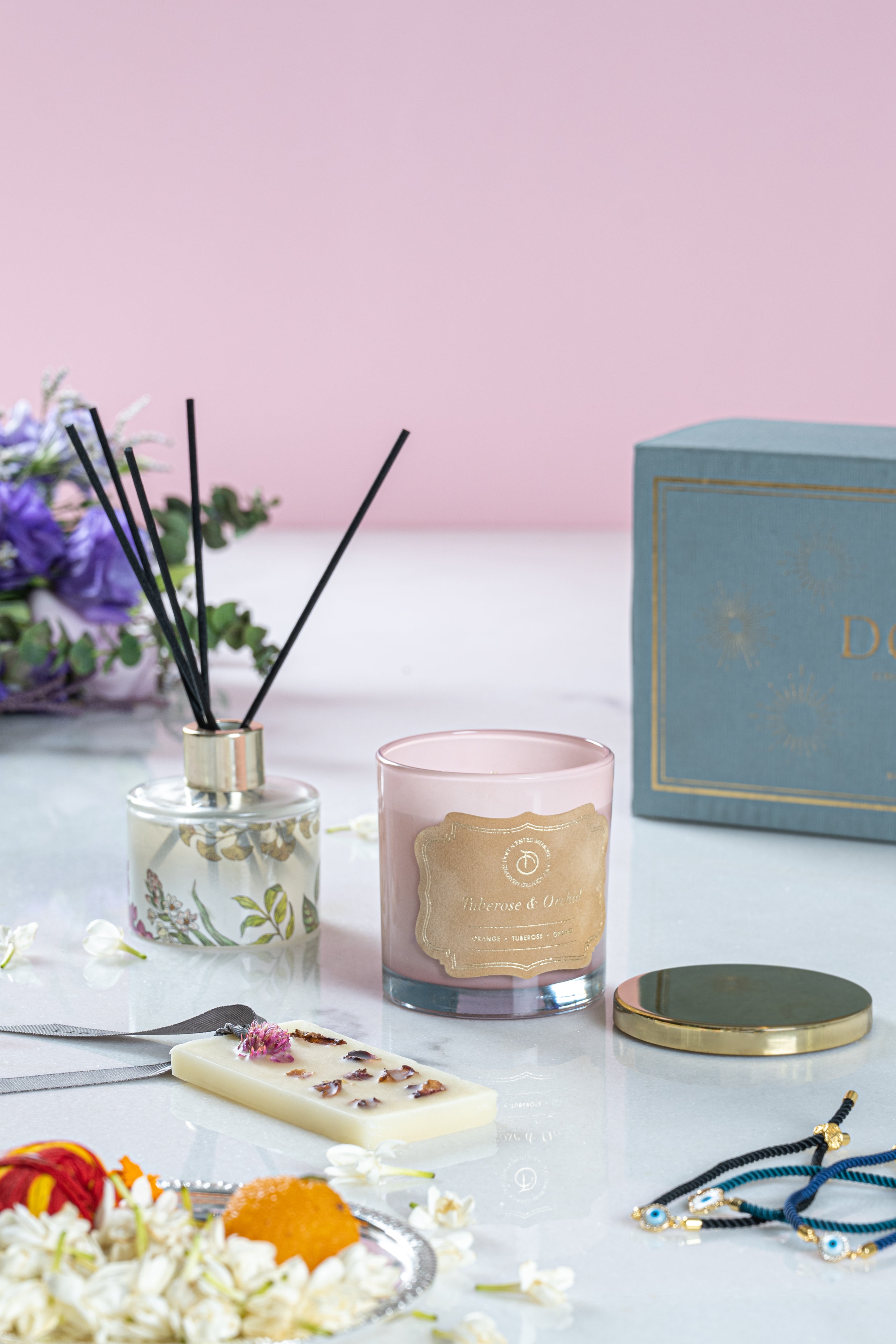 Diffuser Single Wax Tablet And Lid Jar Candle Set Tuberose And Orchid