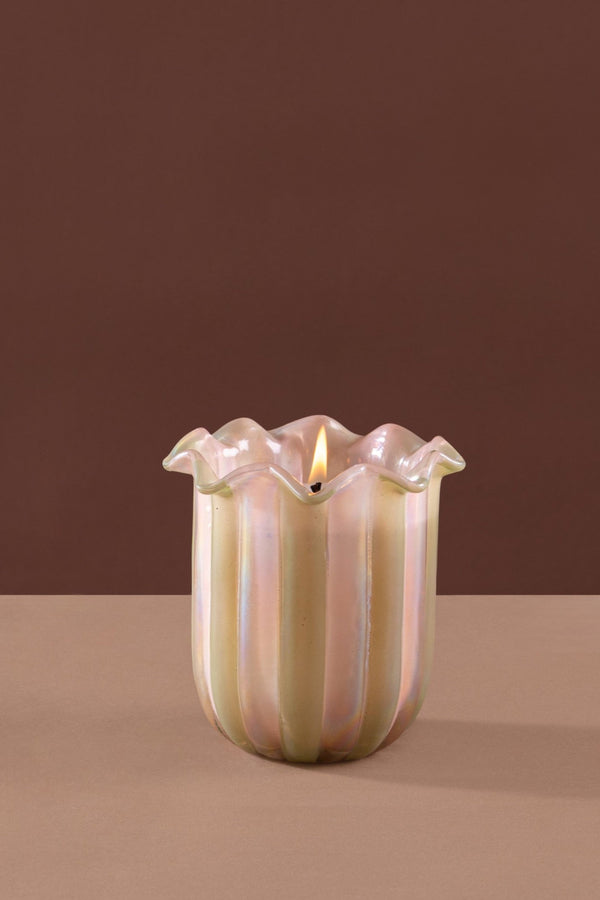 Zen Lotus - Flower Cut Cylinder Candle | Olive Green & Pink | Peony Promise