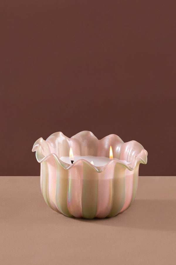 Zen Lotus | Flower Cut Bowl | Olive Green & Pink