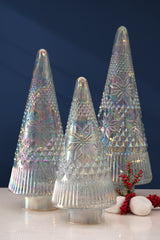 Frosted Cut Glass LED Christmas Tree | Set of 3