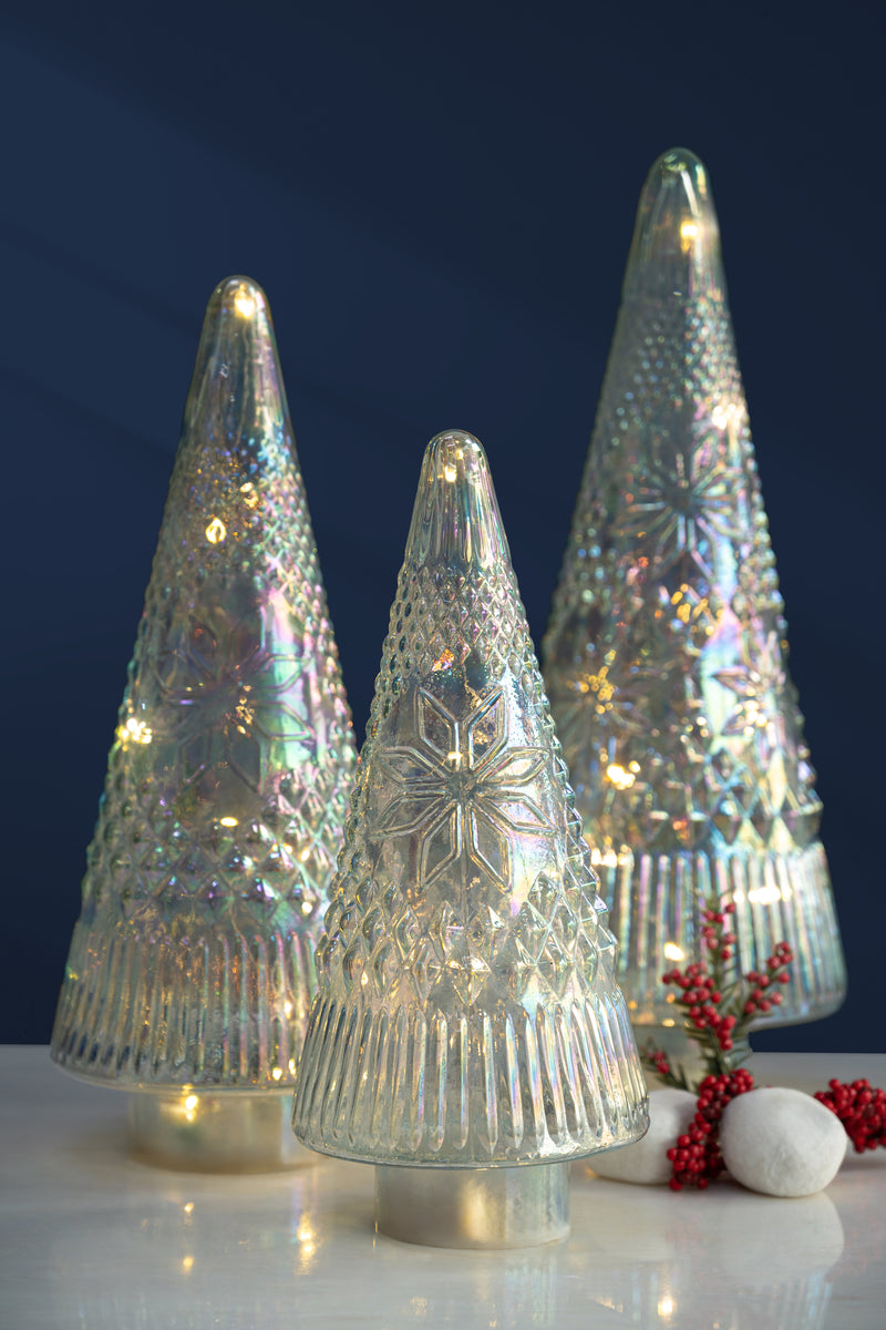 Frosted Cut Glass LED Christmas Tree | Set of 3