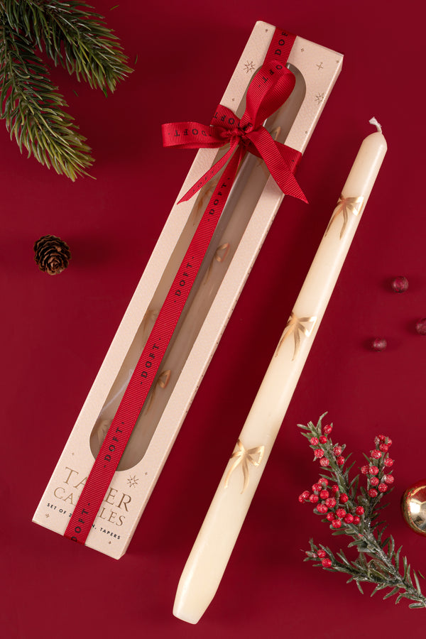 Holiday Bow - Taper Candles | Set of 2