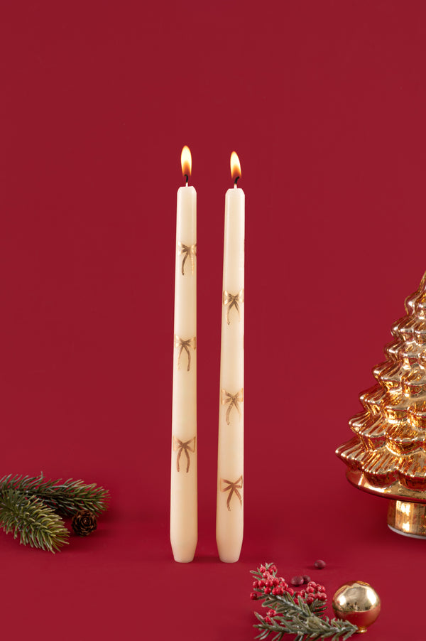 Holiday Bow - Taper Candles | Set of 2