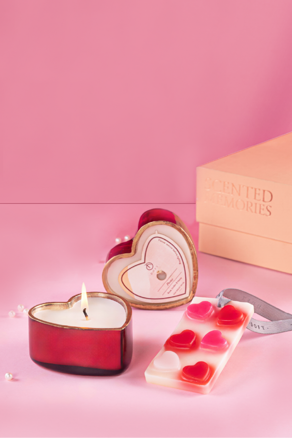 Red Sweetheart Trio Candle | 2 hearts & Wax Tablets