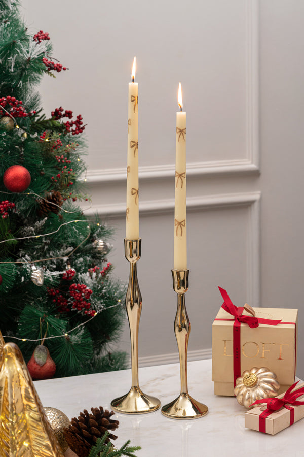 Bow Taper Candle & Cheer Metal Holders