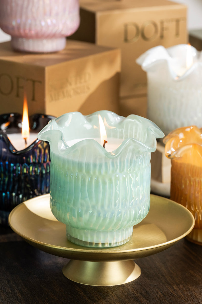 Flower Cut Votive | Blue | Orange Cassis