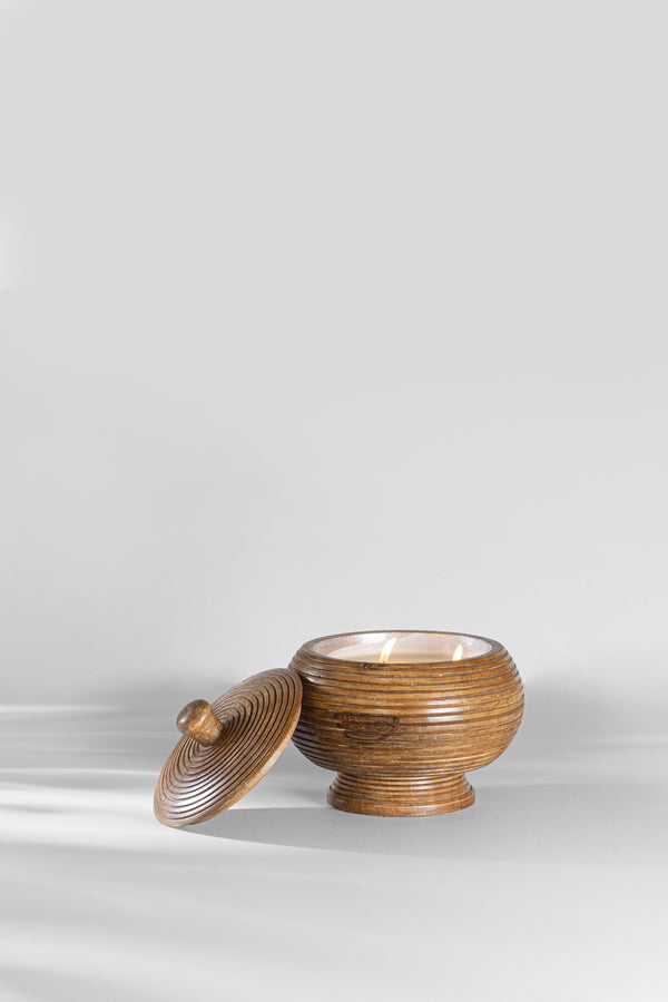 Carved Wooden Jar with Lid | Scented Candle